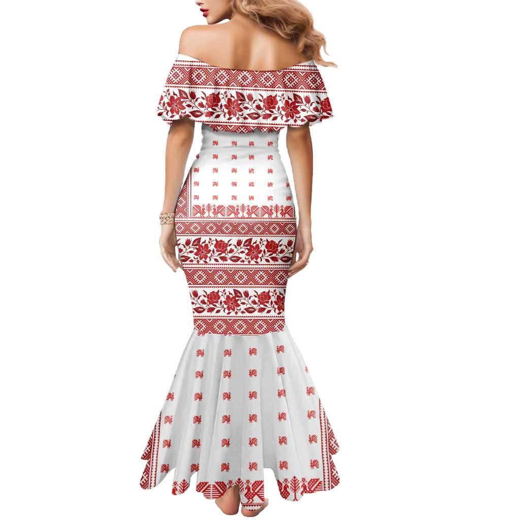 Antique Croatia Folk Embroidery Inspired Pattern Mermaid Dress Roses and Peacocks - Wonder Print Shop