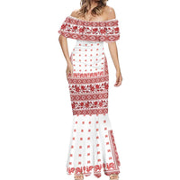 Antique Croatia Folk Embroidery Inspired Pattern Mermaid Dress Roses and Peacocks - Wonder Print Shop