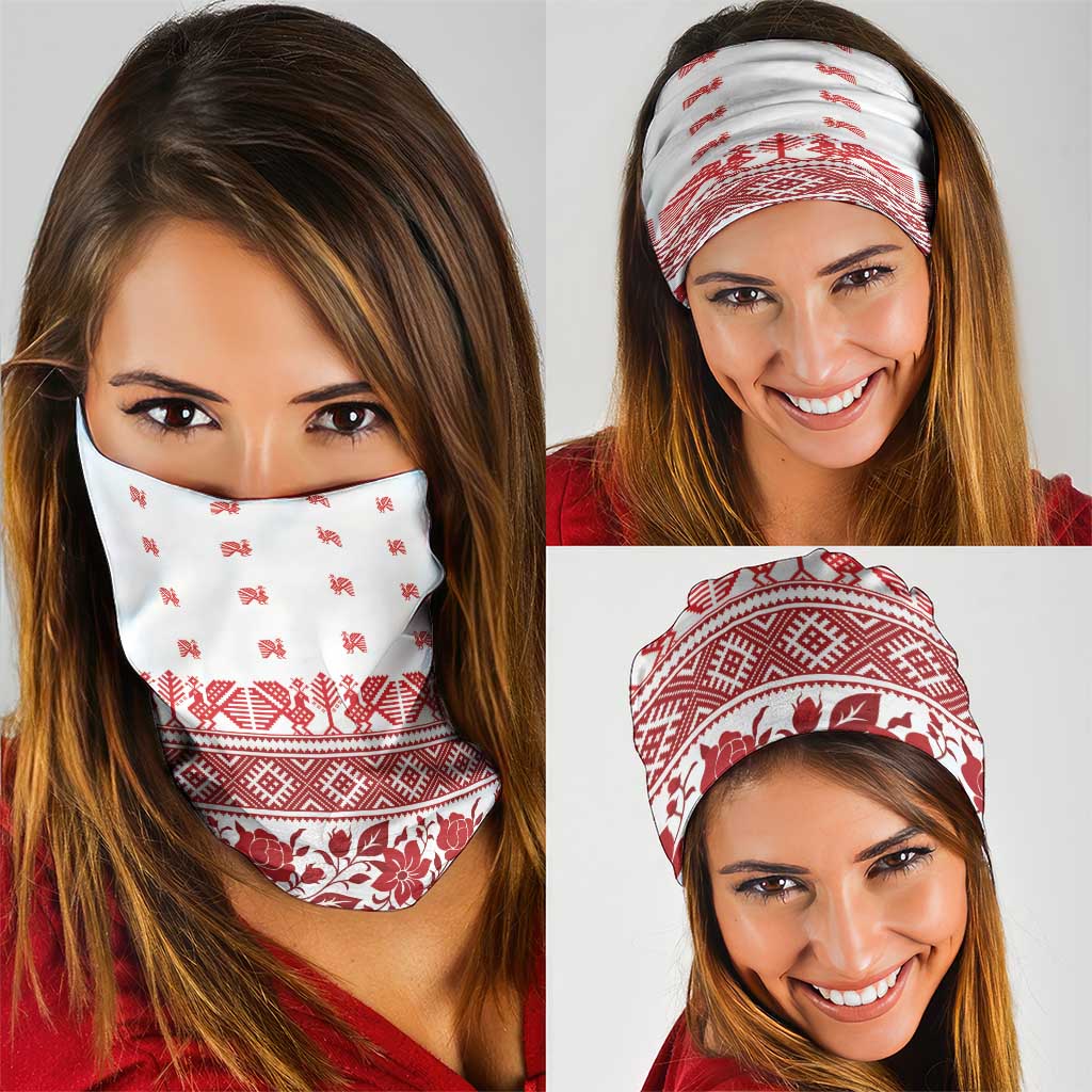 Antique Croatia Folk Embroidery Inspired Pattern Neck Gaiter Roses and Peacocks - Wonder Print Shop