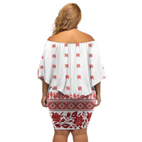 Antique Croatia Folk Embroidery Inspired Pattern Off Shoulder Short Dress Roses and Peacocks - Wonder Print Shop