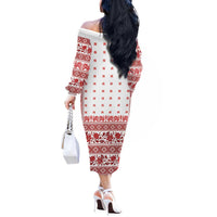 Antique Croatia Folk Embroidery Inspired Pattern Off The Shoulder Long Sleeve Dress Roses and Peacocks - Wonder Print Shop