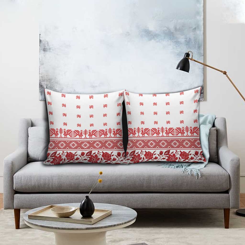 Antique Croatia Folk Embroidery Inspired Pattern Pillow Cover Roses and Peacocks - Wonder Print Shop