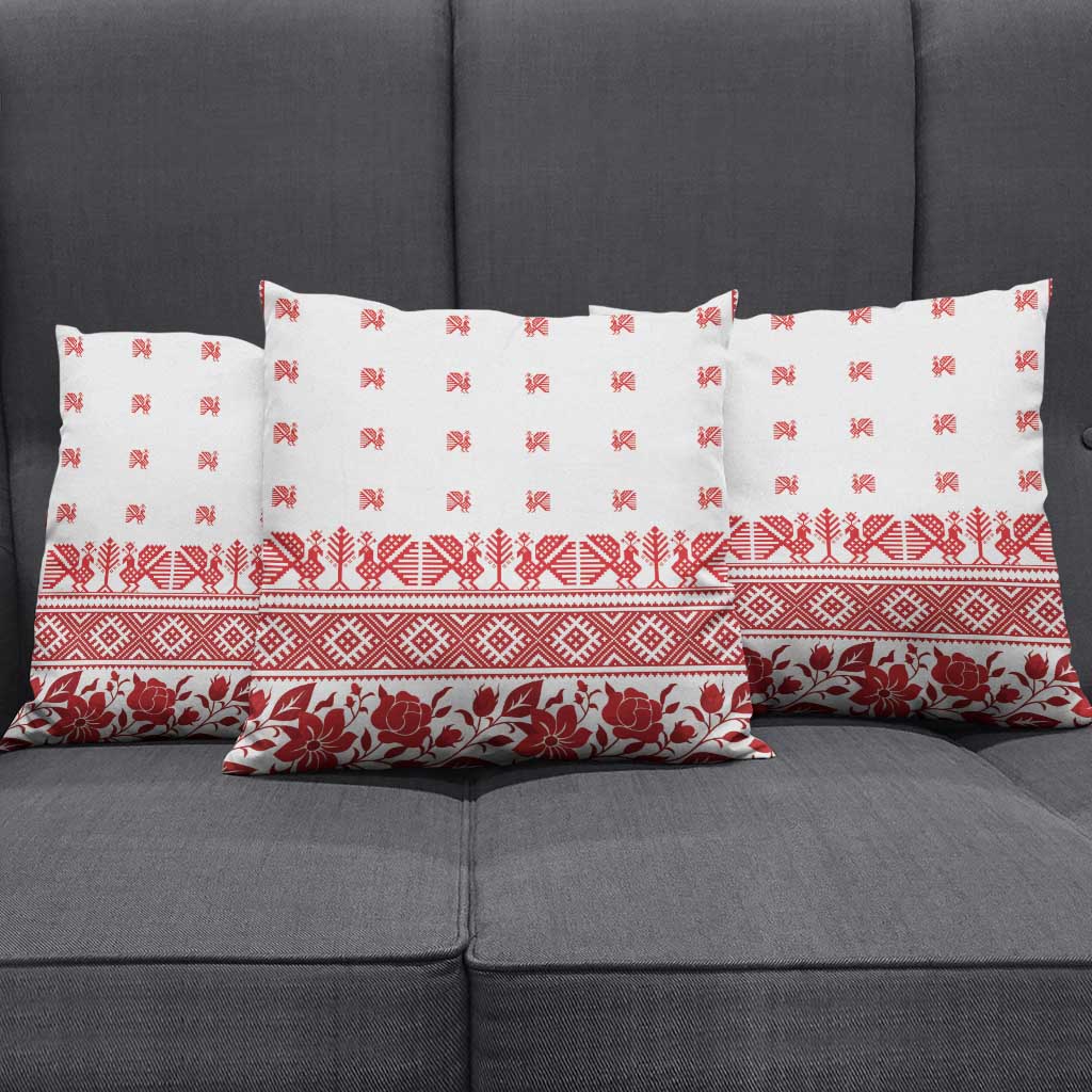 Antique Croatia Folk Embroidery Inspired Pattern Pillow Cover Roses and Peacocks - Wonder Print Shop
