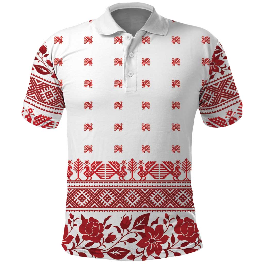 Antique Croatia Folk Embroidery Inspired Pattern Polo Shirt Roses and Peacocks - Wonder Print Shop