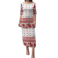 Antique Croatia Folk Embroidery Inspired Pattern Puletasi Roses and Peacocks - Wonder Print Shop