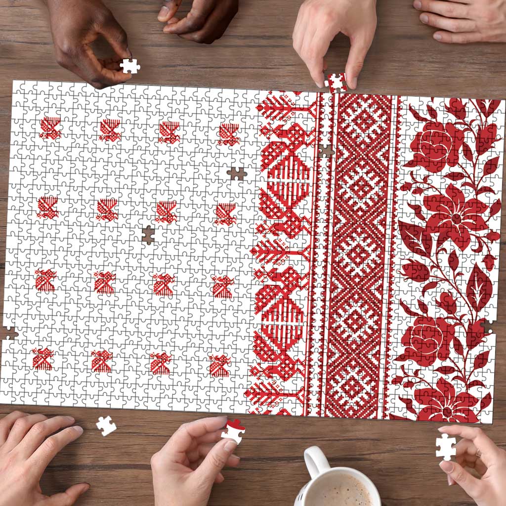 Antique Croatia Folk Embroidery Inspired Pattern Puzzle Roses and Peacocks - Wonder Print Shop