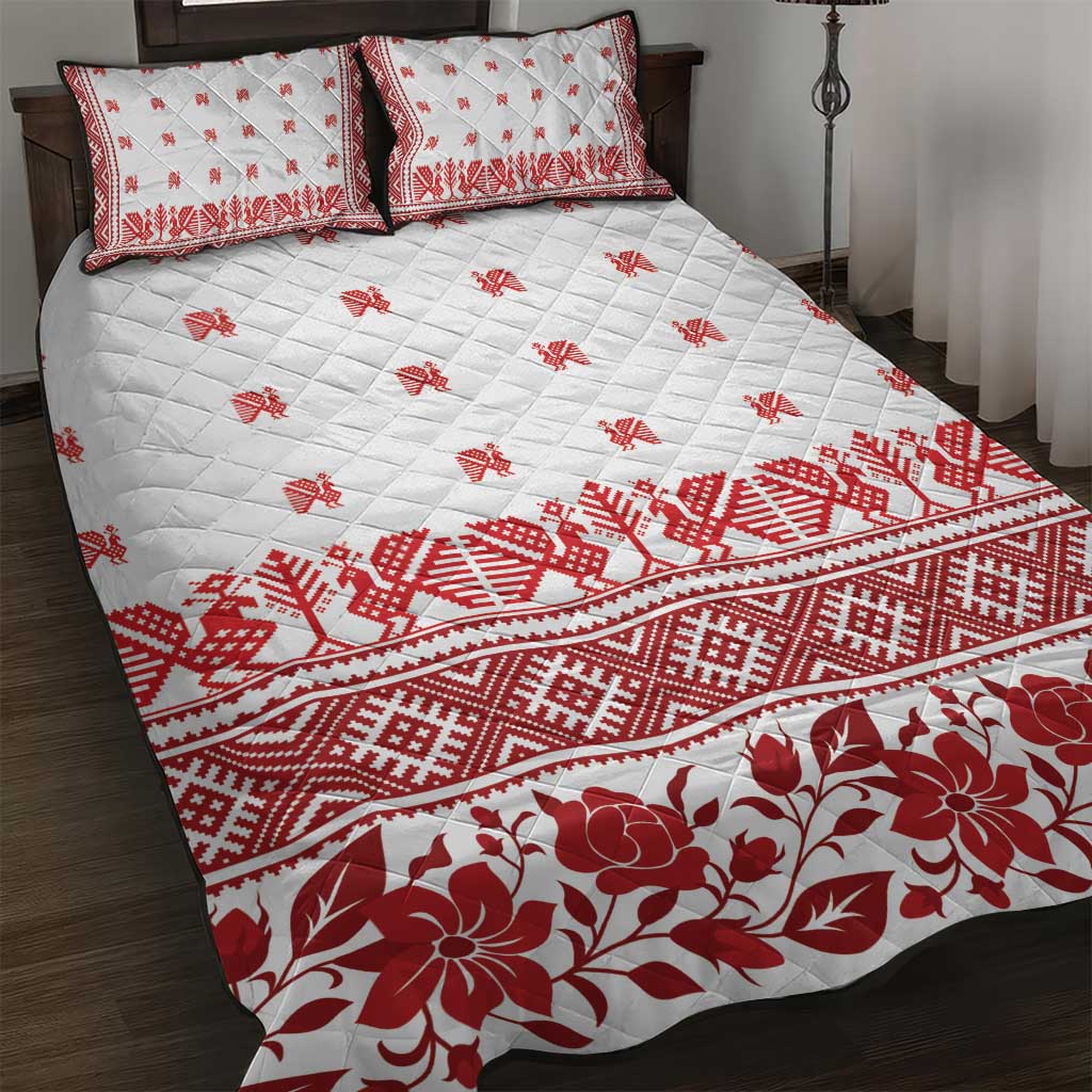 Antique Croatia Folk Embroidery Inspired Pattern Quilt Bed Set Roses and Peacocks - Wonder Print Shop