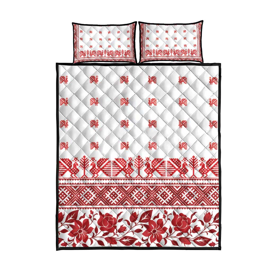 Antique Croatia Folk Embroidery Inspired Pattern Quilt Bed Set Roses and Peacocks - Wonder Print Shop