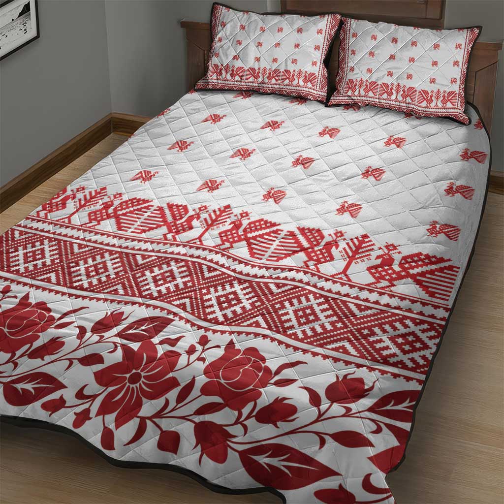 Antique Croatia Folk Embroidery Inspired Pattern Quilt Bed Set Roses and Peacocks - Wonder Print Shop