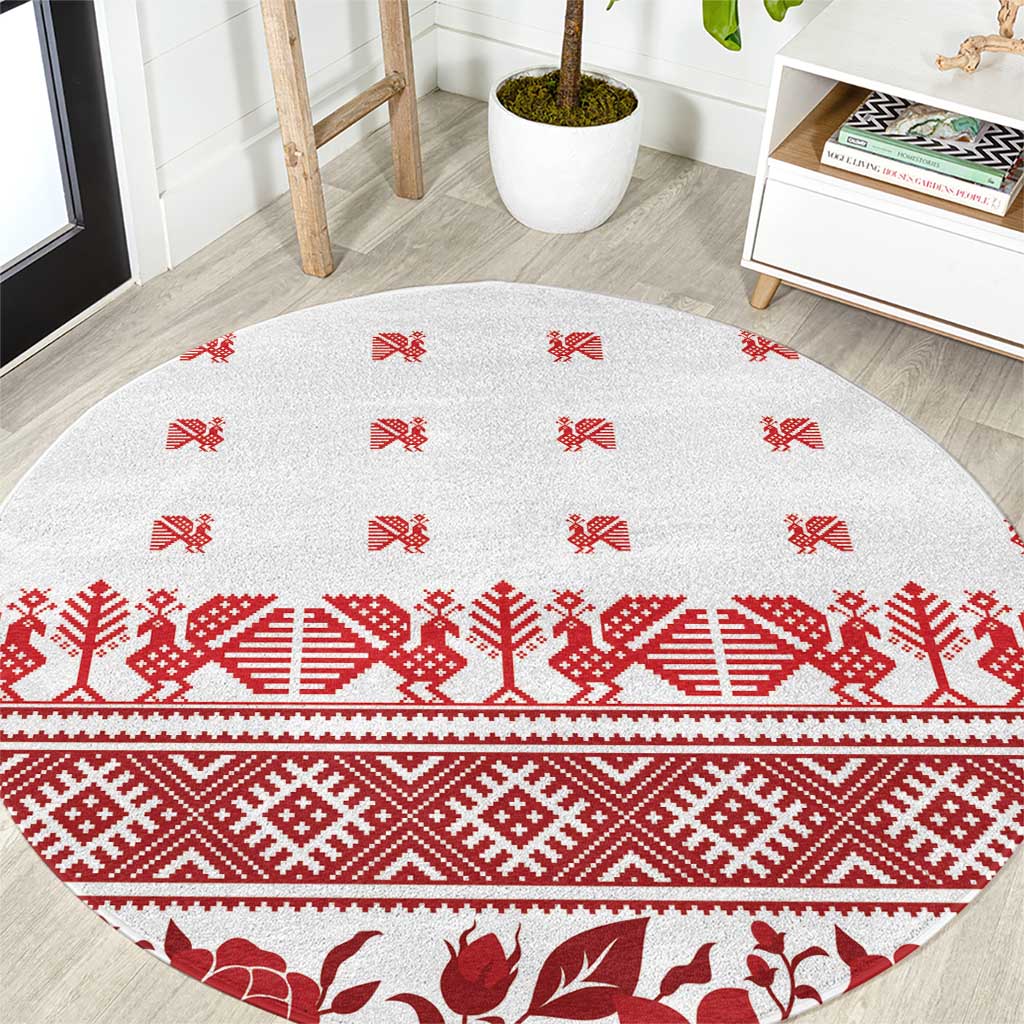 Antique Croatia Folk Embroidery Inspired Pattern Round Carpet Roses and Peacocks - Wonder Print Shop