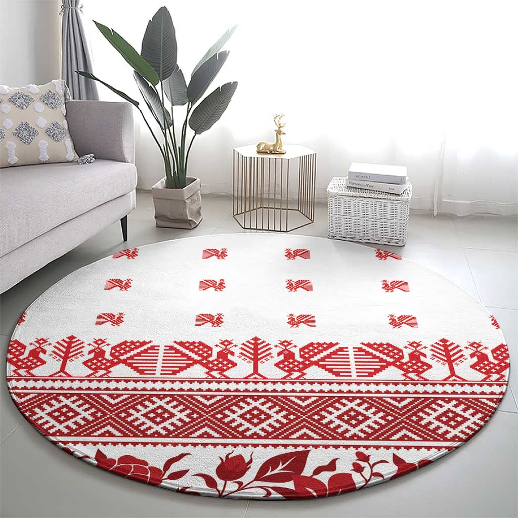 Antique Croatia Folk Embroidery Inspired Pattern Round Carpet Roses and Peacocks - Wonder Print Shop