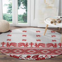 Antique Croatia Folk Embroidery Inspired Pattern Round Carpet Roses and Peacocks - Wonder Print Shop