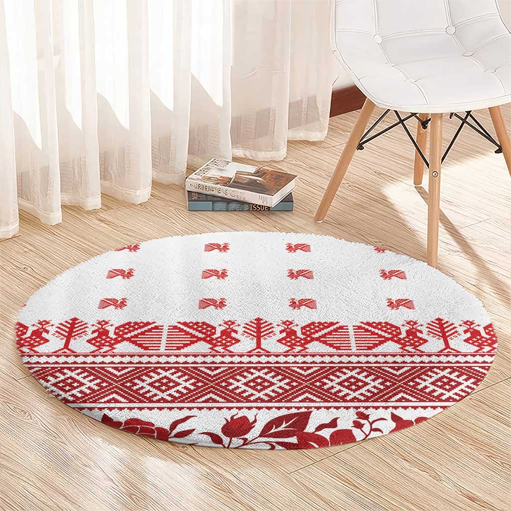 Antique Croatia Folk Embroidery Inspired Pattern Round Carpet Roses and Peacocks - Wonder Print Shop