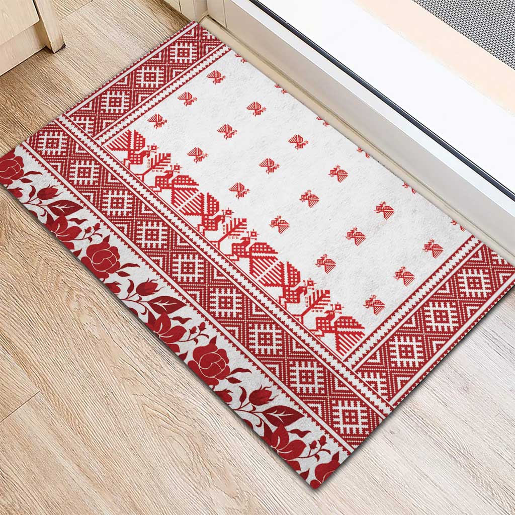 Antique Croatia Folk Embroidery Inspired Pattern Rubber Doormat Roses and Peacocks - Wonder Print Shop