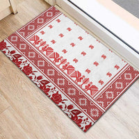 Antique Croatia Folk Embroidery Inspired Pattern Rubber Doormat Roses and Peacocks - Wonder Print Shop