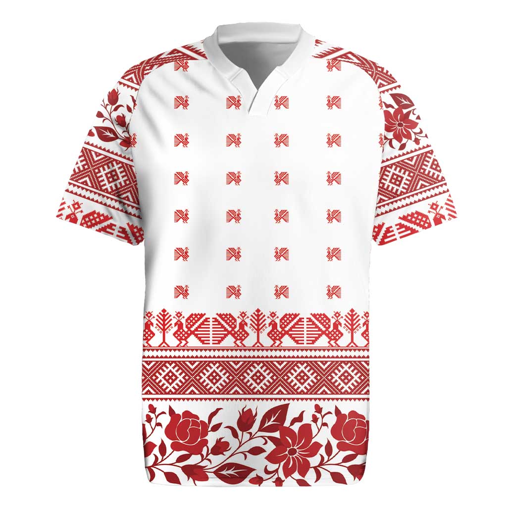 Antique Croatia Folk Embroidery Inspired Pattern Rugby Jersey Roses and Peacocks - Wonder Print Shop