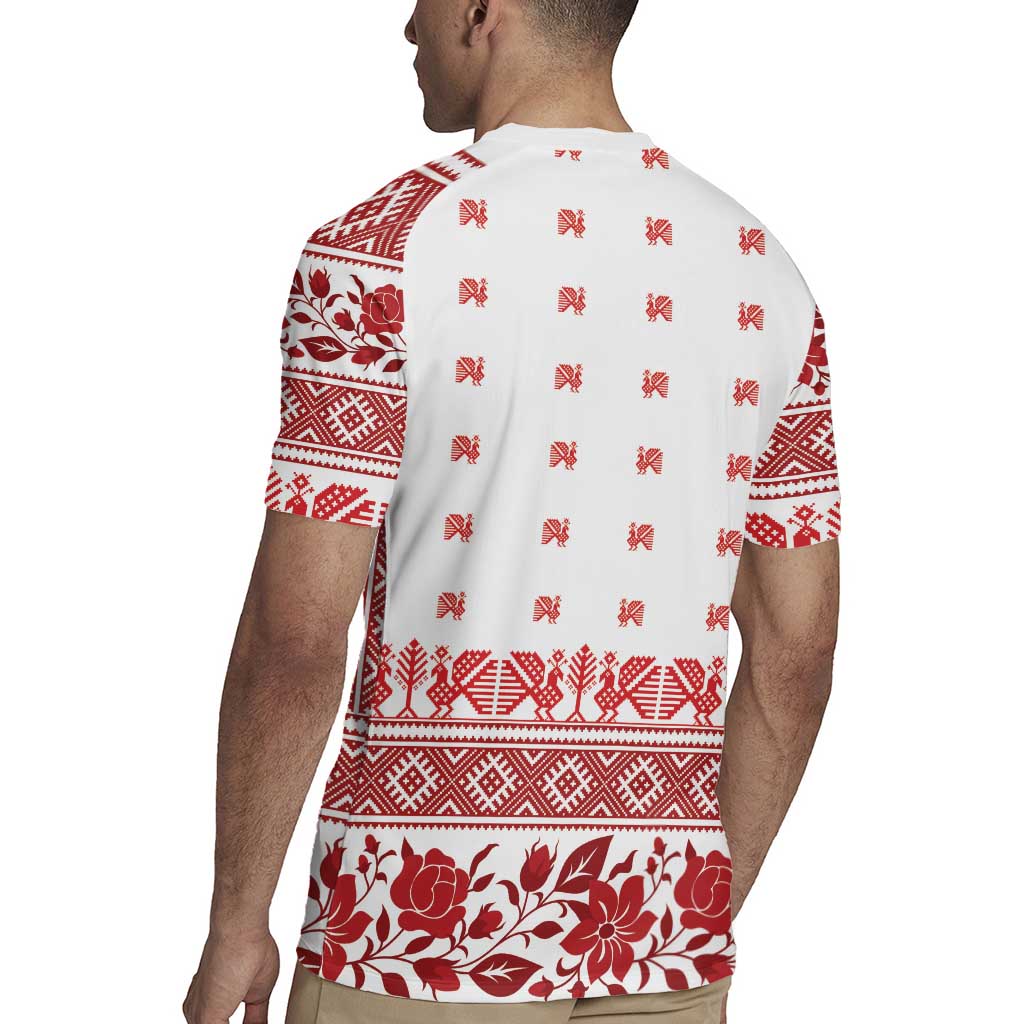 Antique Croatia Folk Embroidery Inspired Pattern Rugby Jersey Roses and Peacocks - Wonder Print Shop