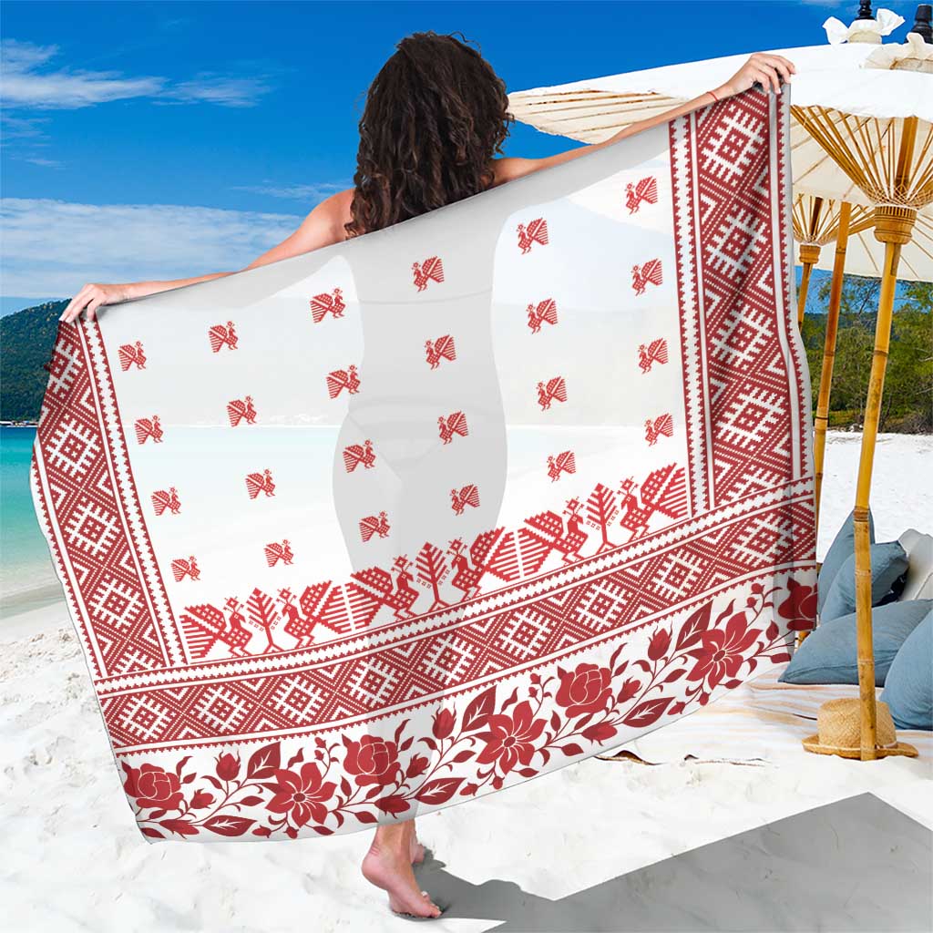 Antique Croatia Folk Embroidery Inspired Pattern Sarong Roses and Peacocks - Wonder Print Shop