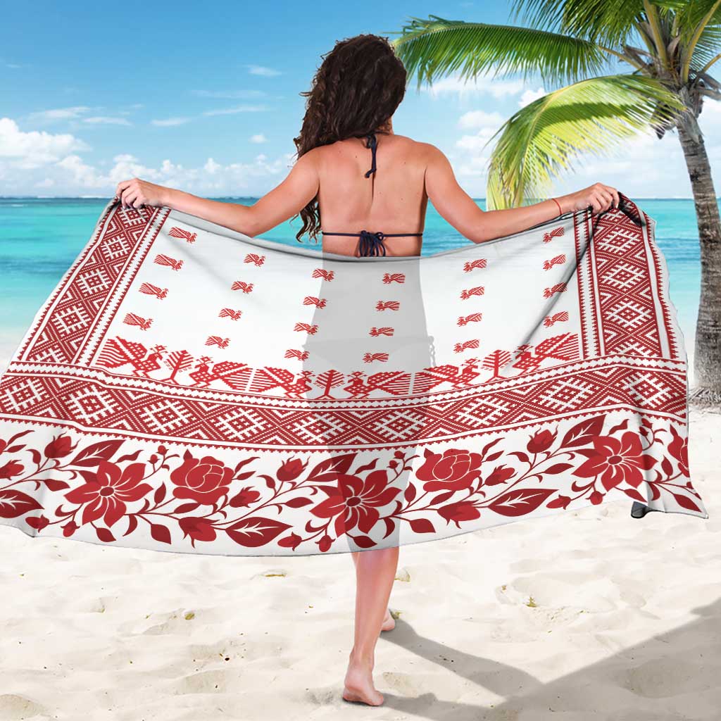 Antique Croatia Folk Embroidery Inspired Pattern Sarong Roses and Peacocks - Wonder Print Shop