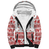 Antique Croatia Folk Embroidery Inspired Pattern Sherpa Hoodie Roses and Peacocks - Wonder Print Shop