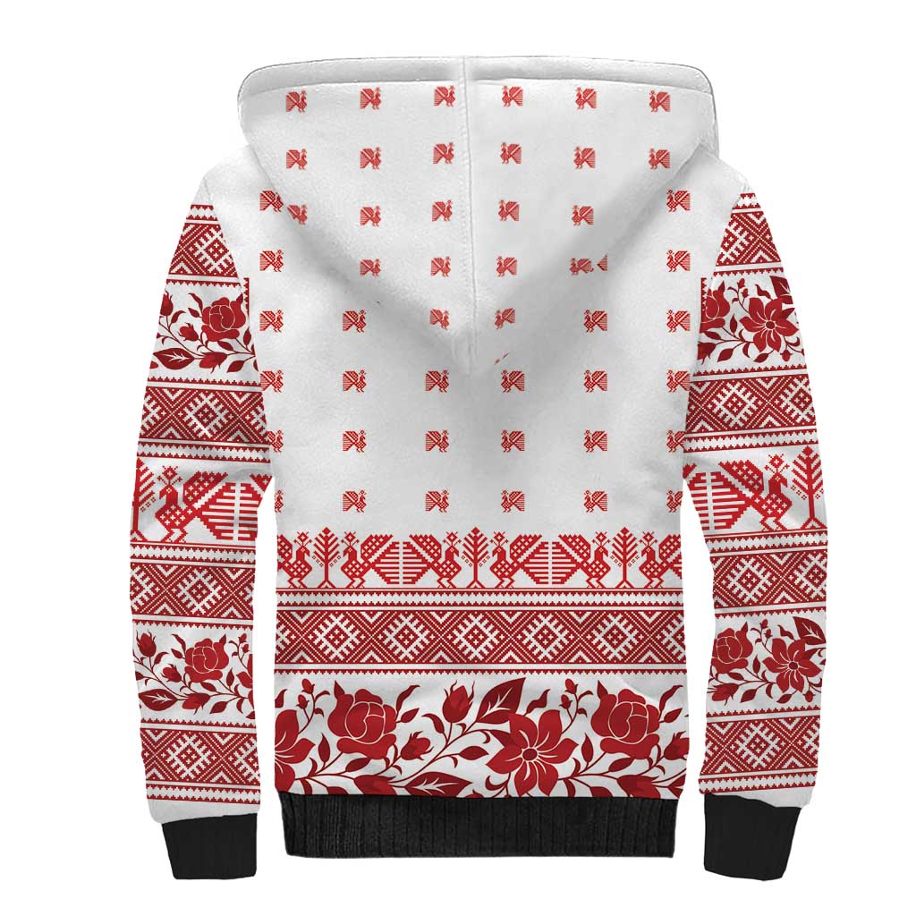 Antique Croatia Folk Embroidery Inspired Pattern Sherpa Hoodie Roses and Peacocks - Wonder Print Shop