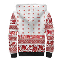 Antique Croatia Folk Embroidery Inspired Pattern Sherpa Hoodie Roses and Peacocks - Wonder Print Shop