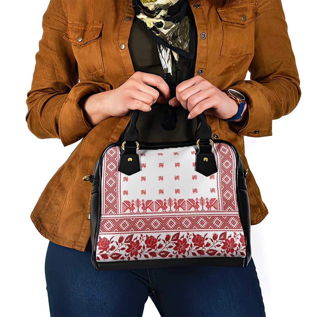 Antique Croatia Folk Embroidery Inspired Pattern Shoulder Handbag Roses and Peacocks - Wonder Print Shop