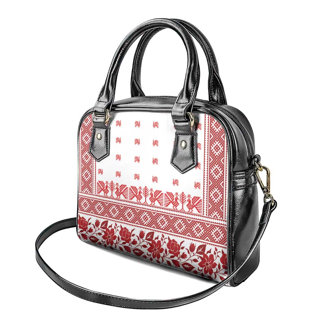 Antique Croatia Folk Embroidery Inspired Pattern Shoulder Handbag Roses and Peacocks - Wonder Print Shop