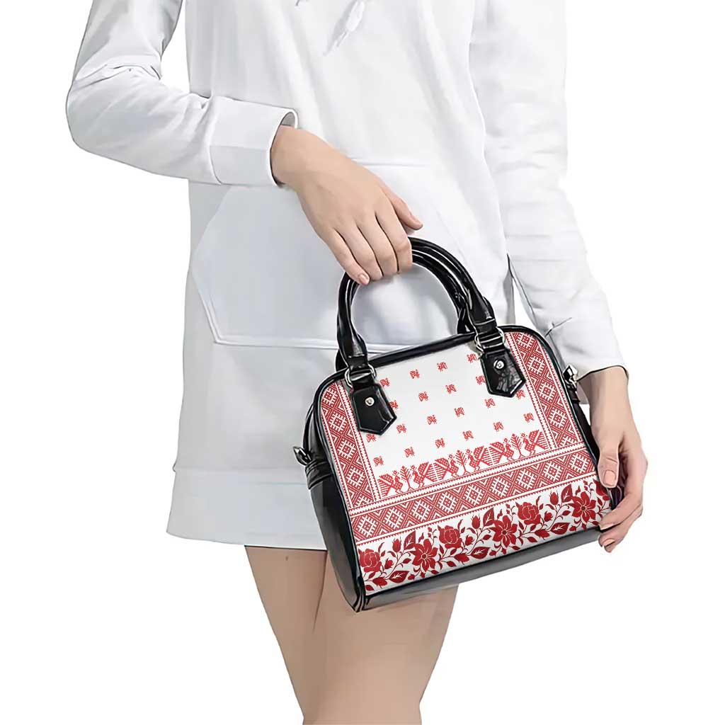 Antique Croatia Folk Embroidery Inspired Pattern Shoulder Handbag Roses and Peacocks - Wonder Print Shop
