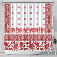 Antique Croatia Folk Embroidery Inspired Pattern Shower Curtain Roses and Peacocks - Wonder Print Shop