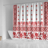 Antique Croatia Folk Embroidery Inspired Pattern Shower Curtain Roses and Peacocks - Wonder Print Shop