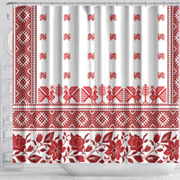 Antique Croatia Folk Embroidery Inspired Pattern Shower Curtain Roses and Peacocks - Wonder Print Shop