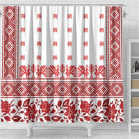 Antique Croatia Folk Embroidery Inspired Pattern Shower Curtain Roses and Peacocks - Wonder Print Shop