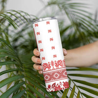 Antique Croatia Folk Embroidery Inspired Pattern Skinny Tumbler Roses and Peacocks - Wonder Print Shop