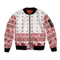 Antique Croatia Folk Embroidery Inspired Pattern Sleeve Zip Bomber Jacket Roses and Peacocks - Wonder Print Shop