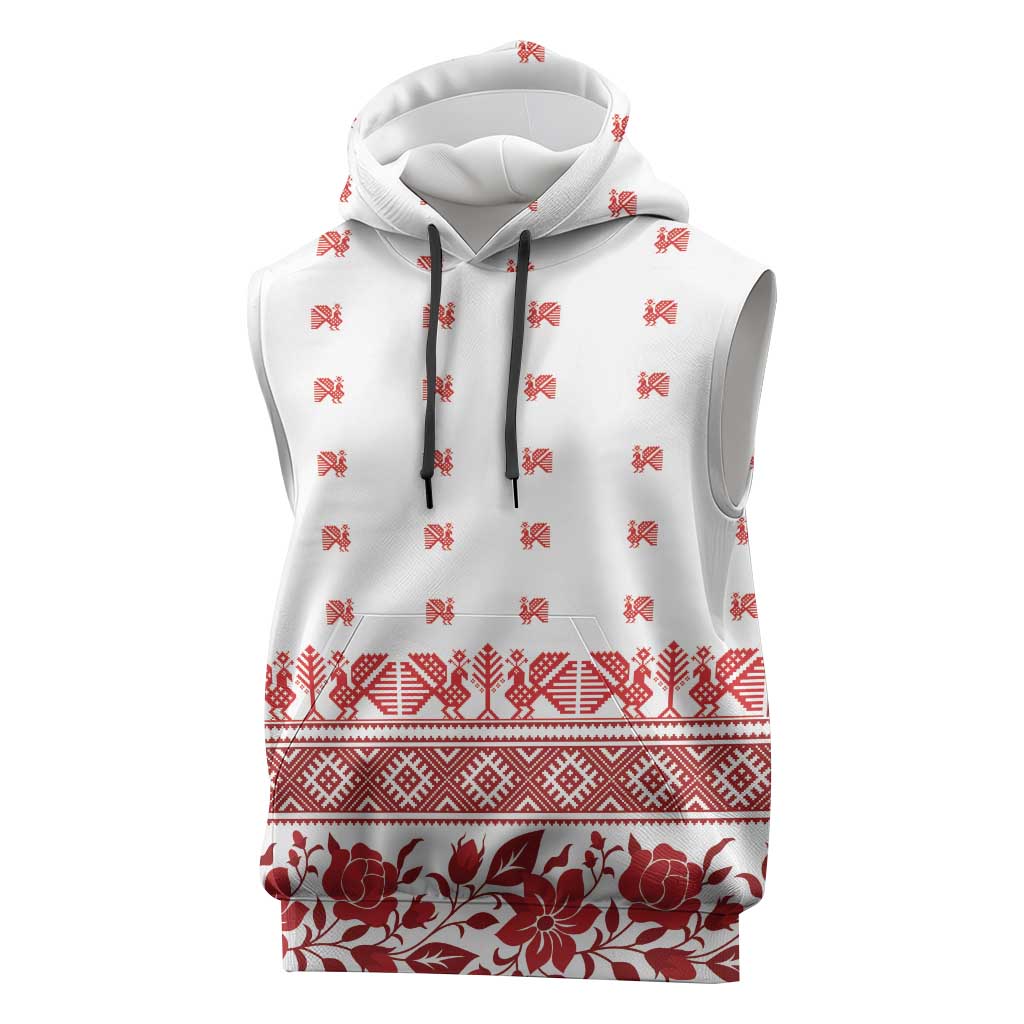 Antique Croatia Folk Embroidery Inspired Pattern Sleeveless Hoodie Roses and Peacocks - Wonder Print Shop