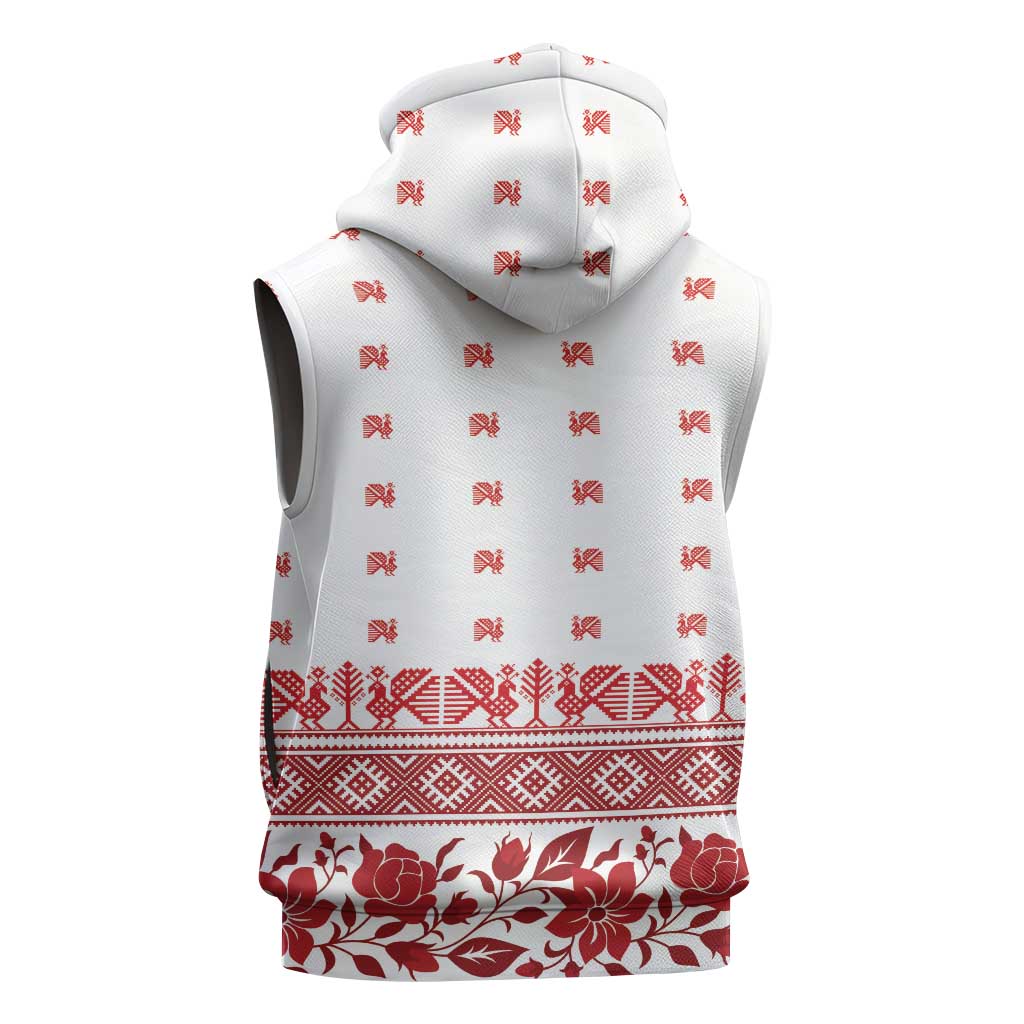 Antique Croatia Folk Embroidery Inspired Pattern Sleeveless Hoodie Roses and Peacocks - Wonder Print Shop