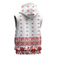 Antique Croatia Folk Embroidery Inspired Pattern Sleeveless Hoodie Roses and Peacocks - Wonder Print Shop