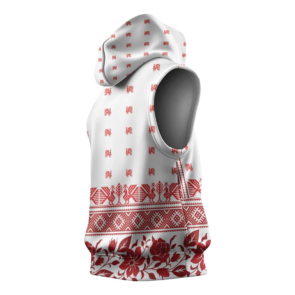 Antique Croatia Folk Embroidery Inspired Pattern Sleeveless Hoodie Roses and Peacocks - Wonder Print Shop