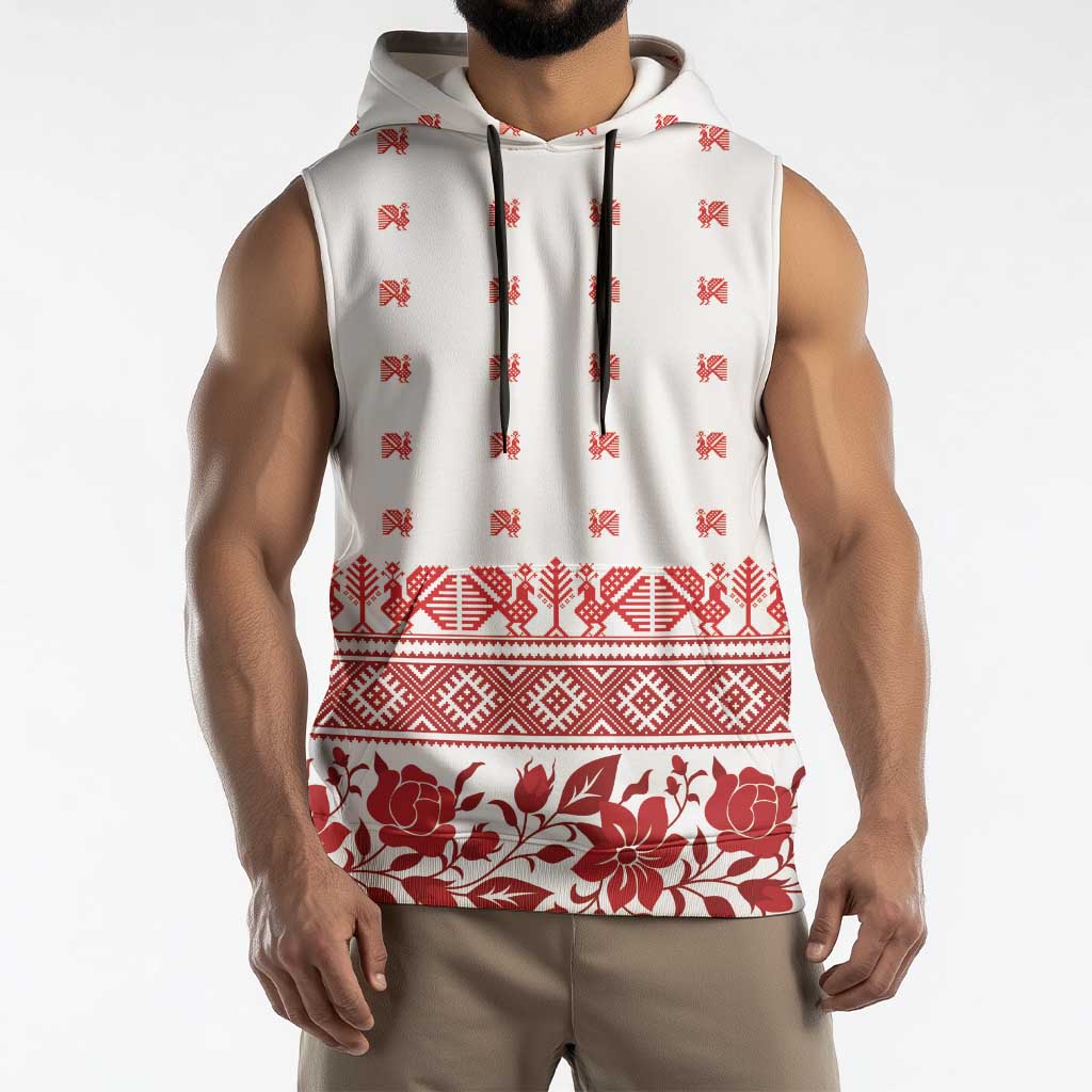 Antique Croatia Folk Embroidery Inspired Pattern Sleeveless Hoodie Roses and Peacocks - Wonder Print Shop