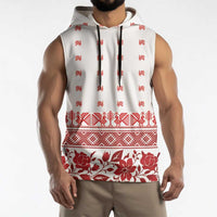 Antique Croatia Folk Embroidery Inspired Pattern Sleeveless Hoodie Roses and Peacocks - Wonder Print Shop