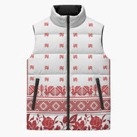 Antique Croatia Folk Embroidery Inspired Pattern Sleeveless Puffer Jacket Roses and Peacocks - Wonder Print Shop