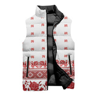 Antique Croatia Folk Embroidery Inspired Pattern Sleeveless Puffer Jacket Roses and Peacocks - Wonder Print Shop