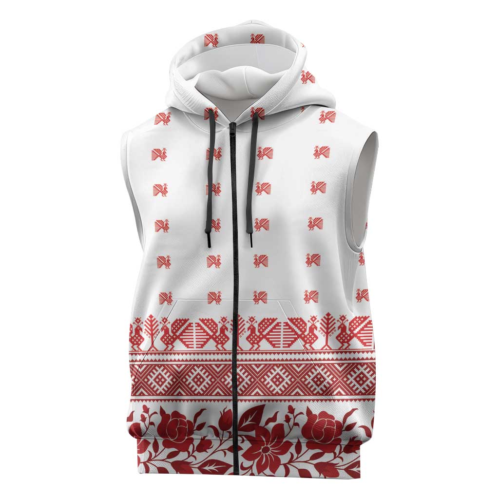 Antique Croatia Folk Embroidery Inspired Pattern Sleeveless Zip Hoodie Roses and Peacocks - Wonder Print Shop