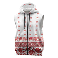 Antique Croatia Folk Embroidery Inspired Pattern Sleeveless Zip Hoodie Roses and Peacocks - Wonder Print Shop