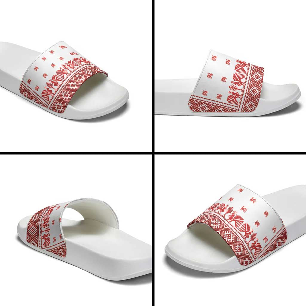 Antique Croatia Folk Embroidery Inspired Pattern Slide Sandals Roses and Peacocks - Wonder Print Shop