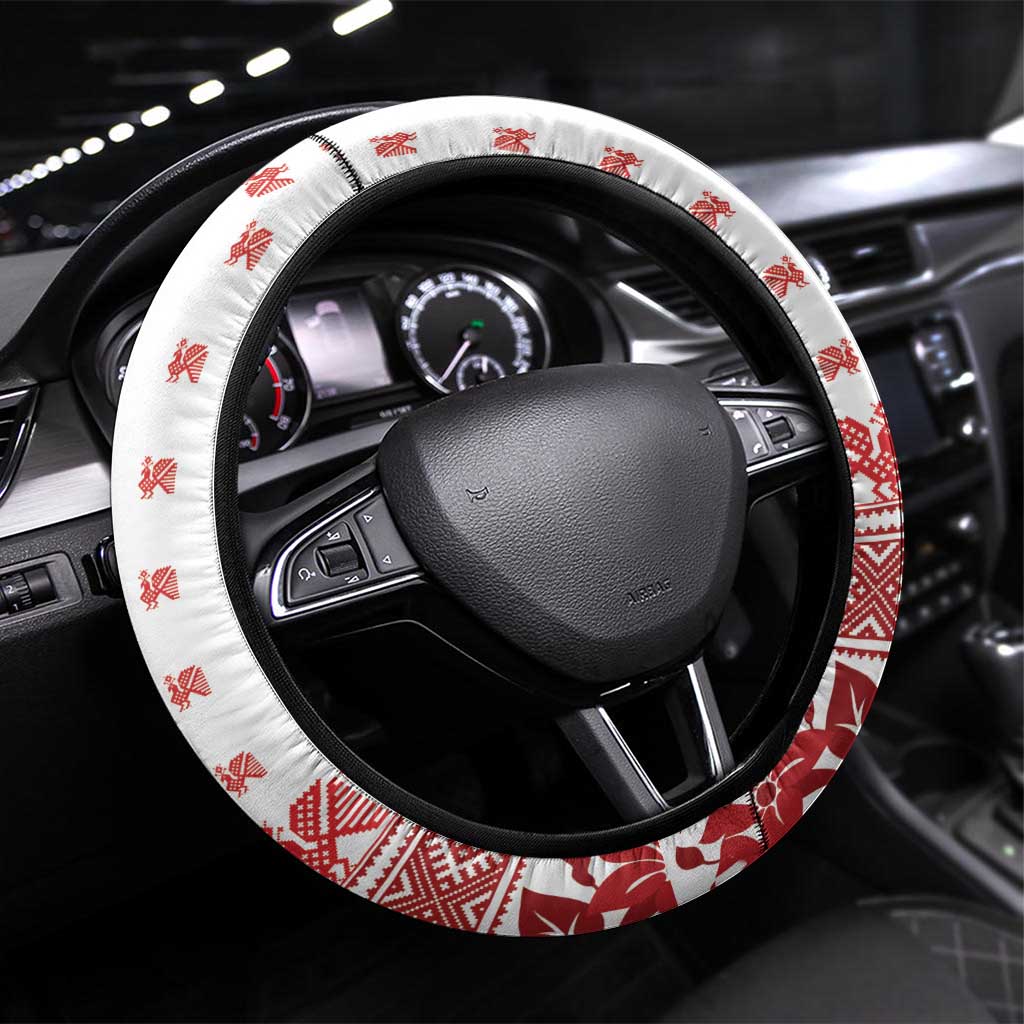Antique Croatia Folk Embroidery Inspired Pattern Steering Wheel Cover Roses and Peacocks - Wonder Print Shop