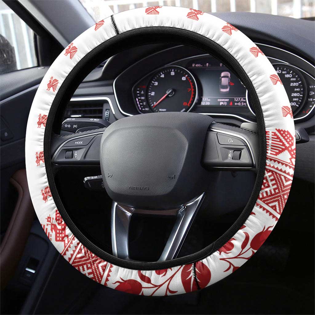 Antique Croatia Folk Embroidery Inspired Pattern Steering Wheel Cover Roses and Peacocks - Wonder Print Shop
