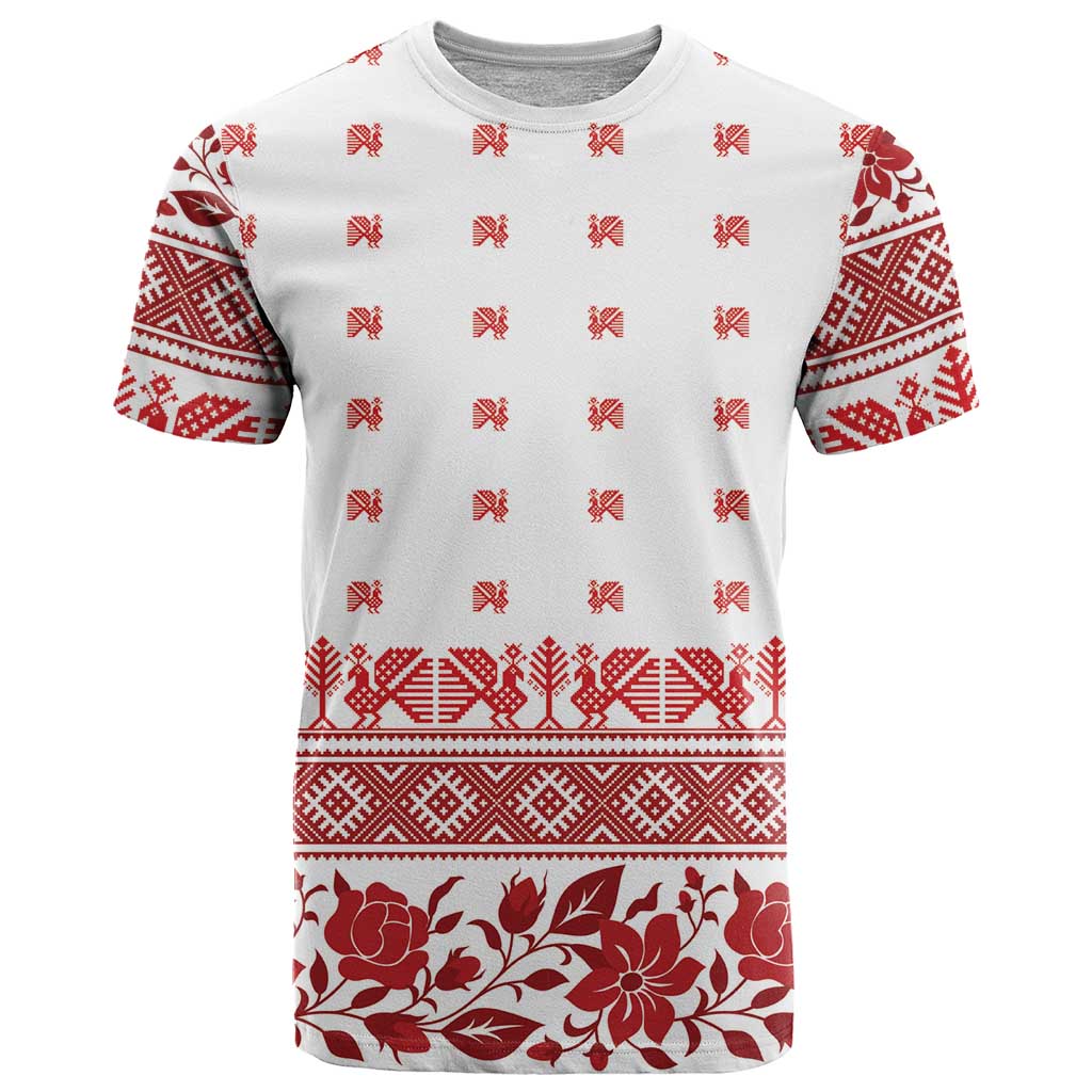 Antique Croatia Folk Embroidery Inspired Pattern T Shirt Roses and Peacocks - Wonder Print Shop