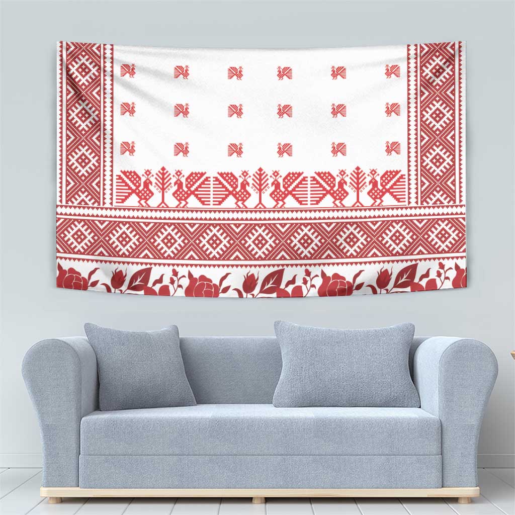 Antique Croatia Folk Embroidery Inspired Pattern Tapestry Roses and Peacocks - Wonder Print Shop